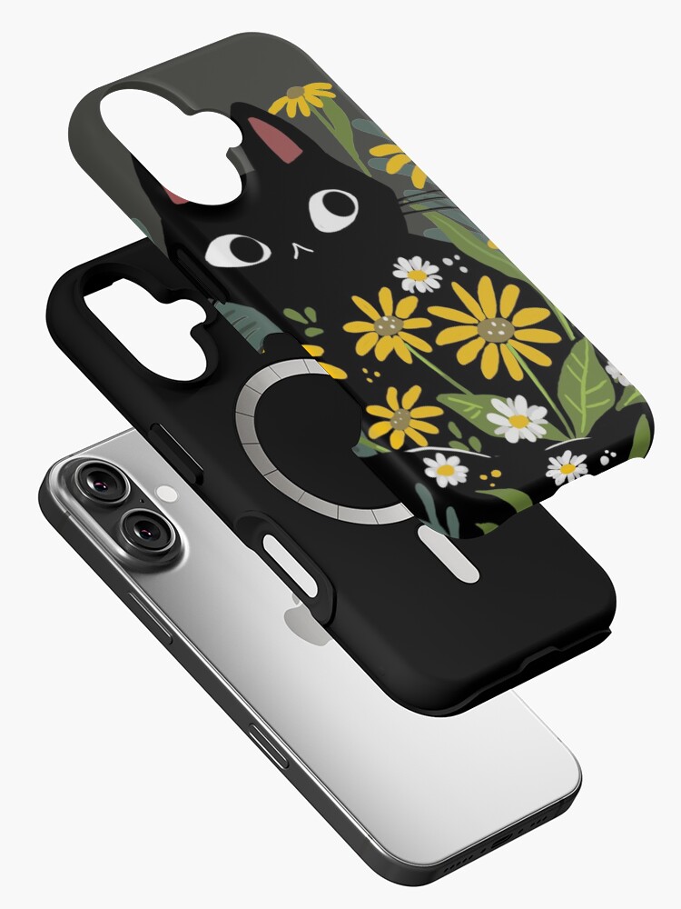 Thumbnail 2 of 4, iPhone Case, Black cat with flowers designed and sold by michelledraws.