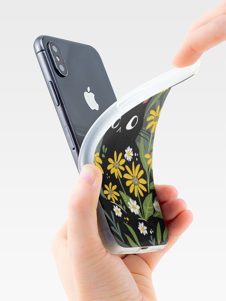 Alternate view of Black cat with flowers iPhone Case & Cover