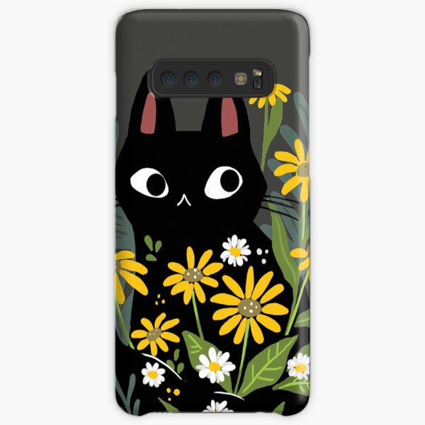 Black cat with flowers Samsung Galaxy Snap Case