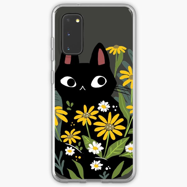 Black cat with flowers Samsung Galaxy Soft Case