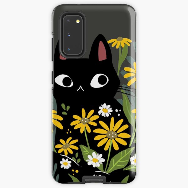Black cat with flowers Samsung Galaxy Tough Case