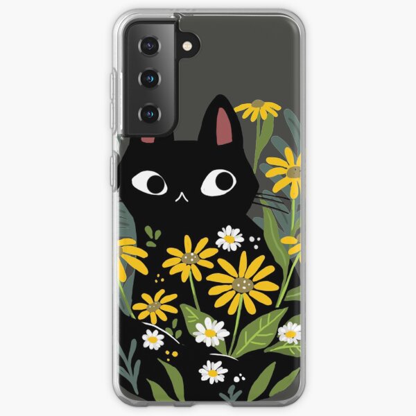 Black cat with flowers Samsung Galaxy Soft Case