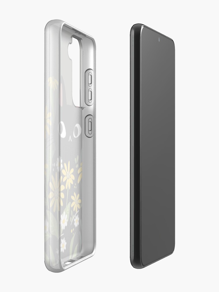Alternate view of Black cat with flowers Samsung Galaxy Phone Case