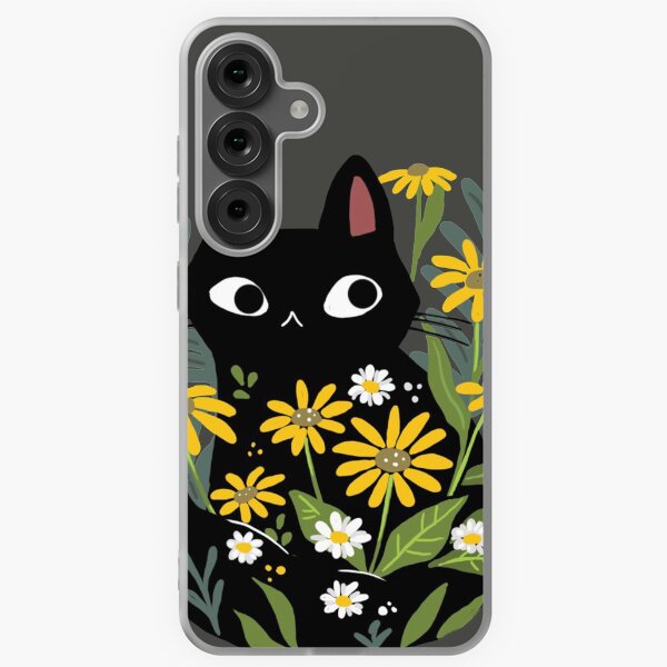 Item preview, Black cat with flowers  designed and sold by michelledraws.
