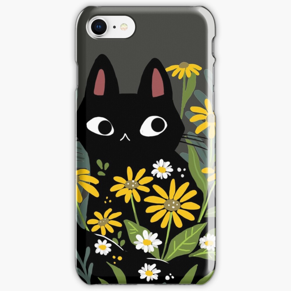 Black cat with flowers iPhone Case & Cover
