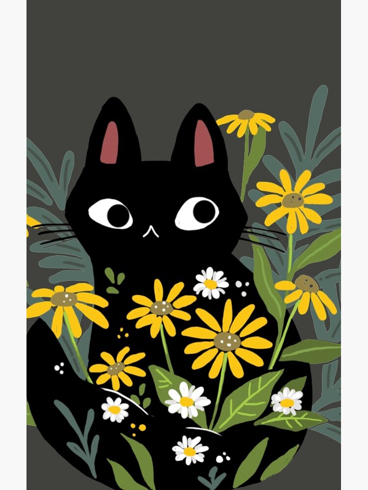 Black cat with flowers by michelledraws