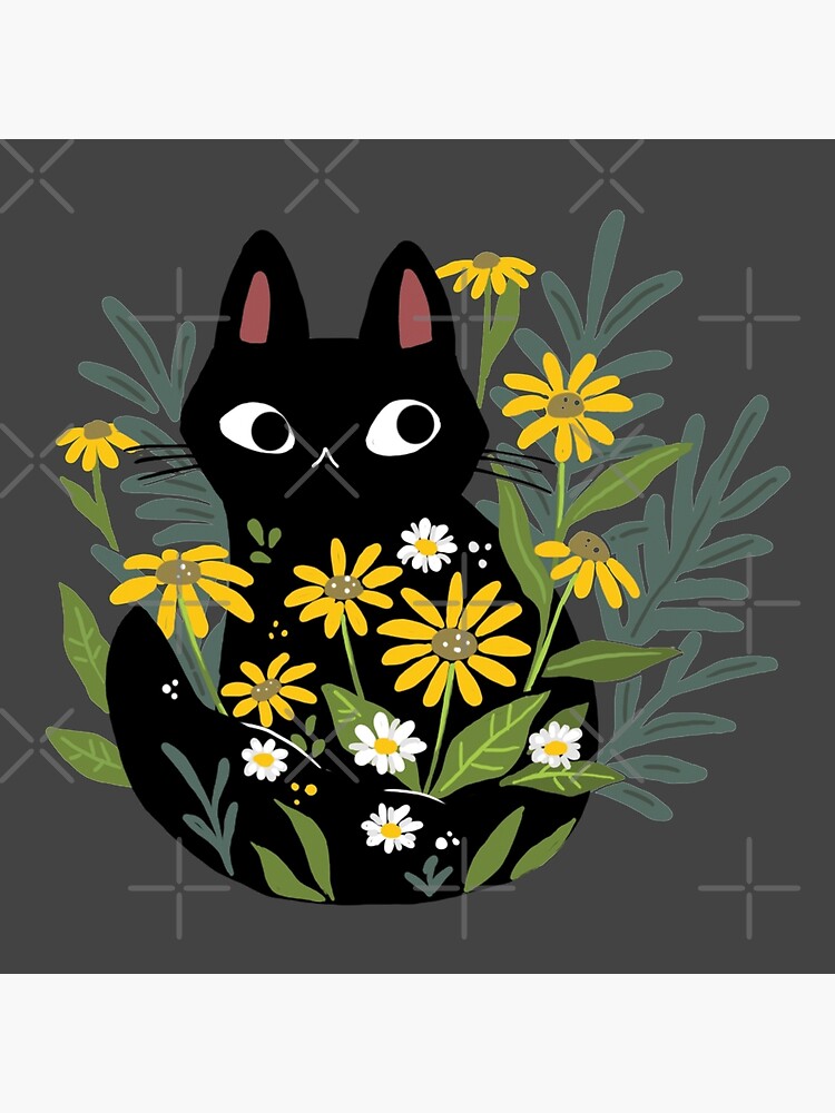 Black cat with flowers by michelledraws