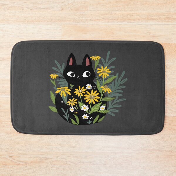 Item preview, Black cat with flowers  designed and sold by michelledraws.