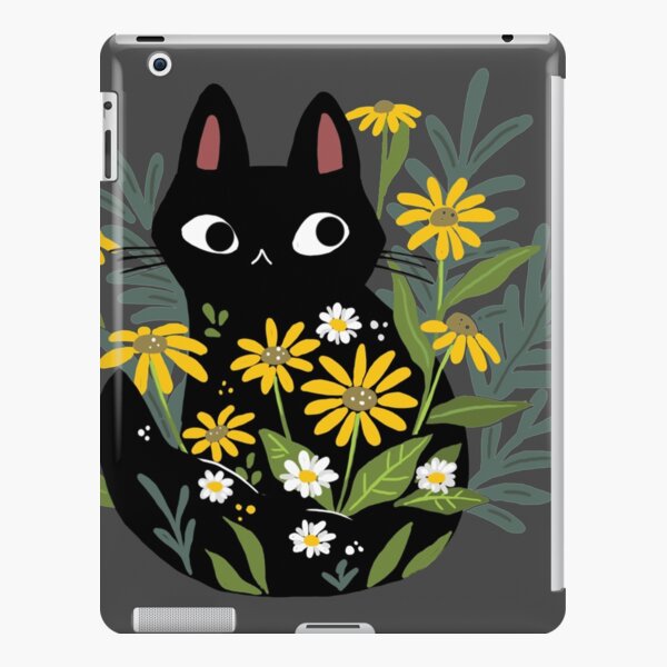 Schwarze Katze mit Blumen iPad – Leichte Hülle