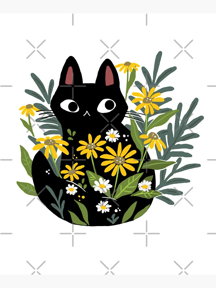 Black cat with flowers by michelledraws