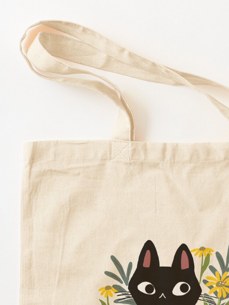 Alternate view of Black cat with flowers Tote Bag