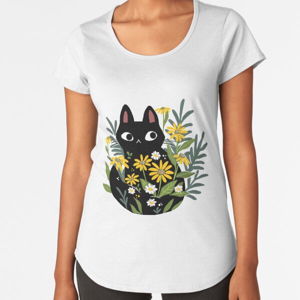 Black cat with flowers Premium Scoop T-Shirt