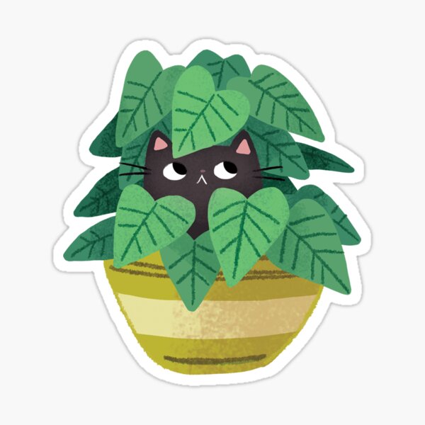 Black Cat In planter Sticker