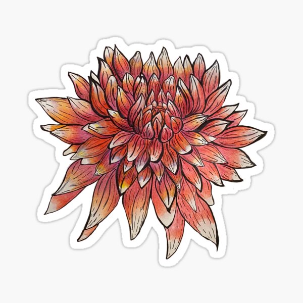 Colored Pencil Drawing Flower Sticker, Red