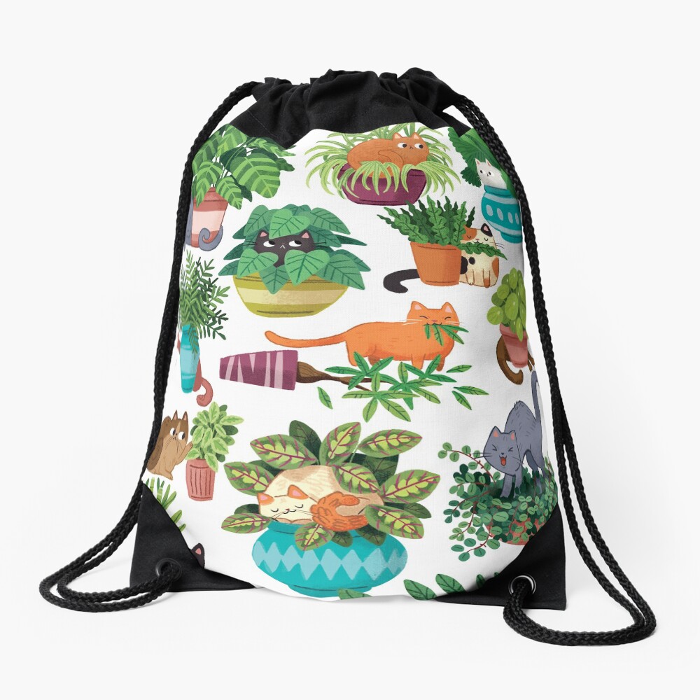 Cats And Plants Drawstring Bag