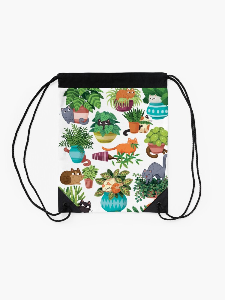 Alternate view of Cats And Plants Drawstring Bag