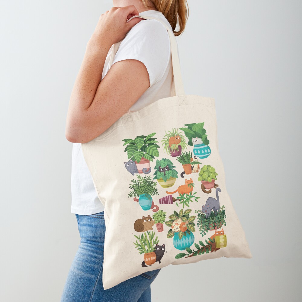Cats And Plants  Tote Bag