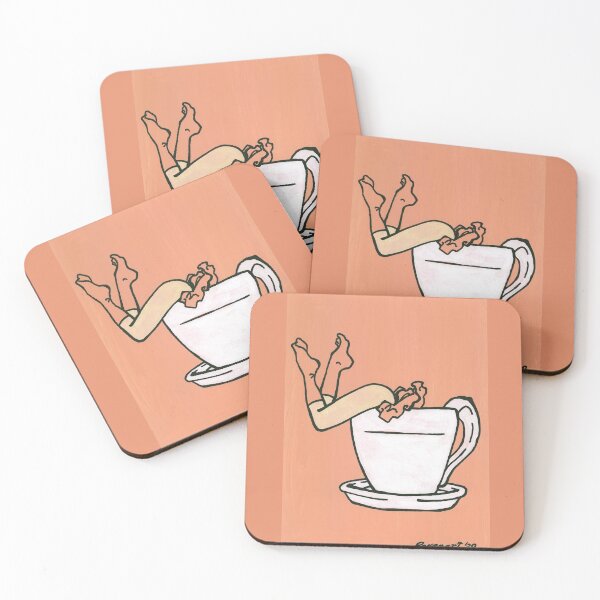 Item preview, Coffee Girl (Peach Socks & White Tea Cup) by Ravenart designed and sold by DownToLastDrop.