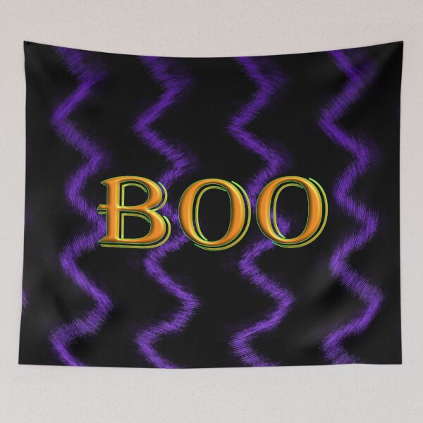 Aperçu de l'œuvre Halloween Boo - Rayures violettes et noires créée et vendue par PIPArtworks.