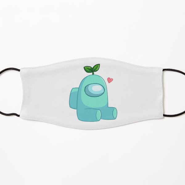 cyan among us crewmember with a leaf hat Kids Mask