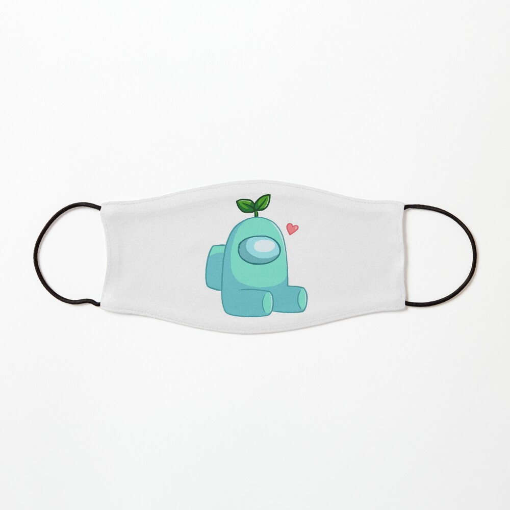 cyan among us crewmember with a leaf hat Mask