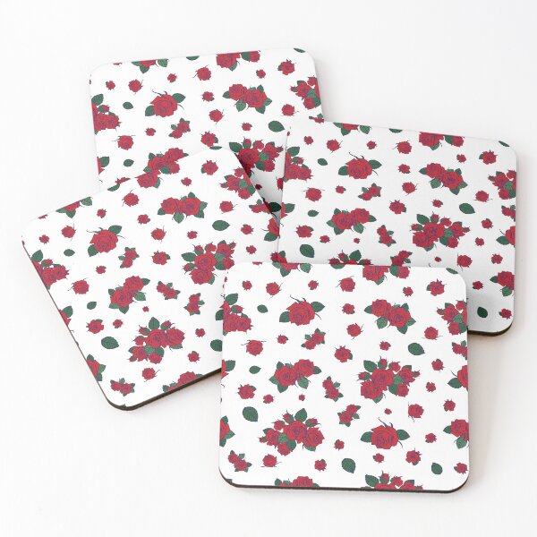 Item preview, Vector scattered red roses and leaves againts white background seamless pattern. designed and sold by jamiesoondesign.
