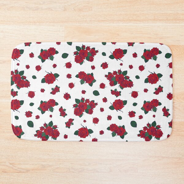 Item preview, Vector scattered red roses and leaves againts white background seamless pattern. designed and sold by jamiesoondesign.