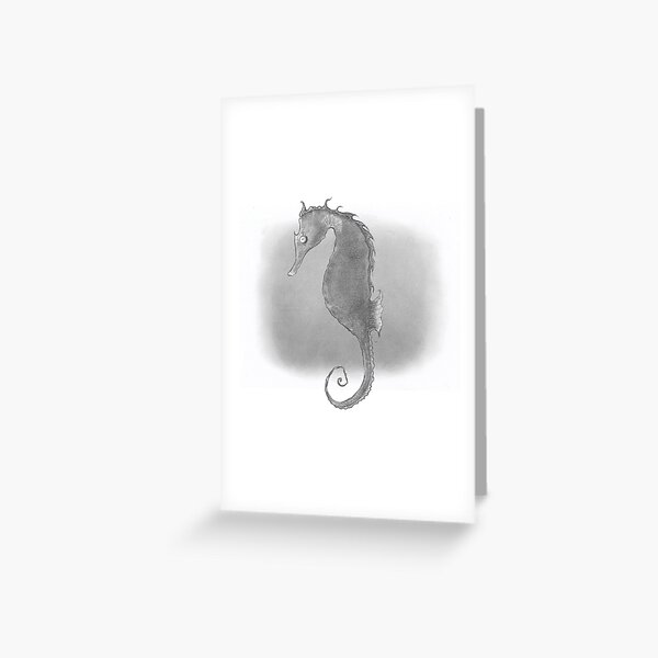 Seahorse illustration - Japanese Seahorse -illustrated with graphite and graphite powder Greeting Card