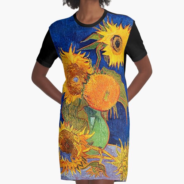 Van Gogh - Vase With Five Sunflowers Graphic T-Shirt Dress