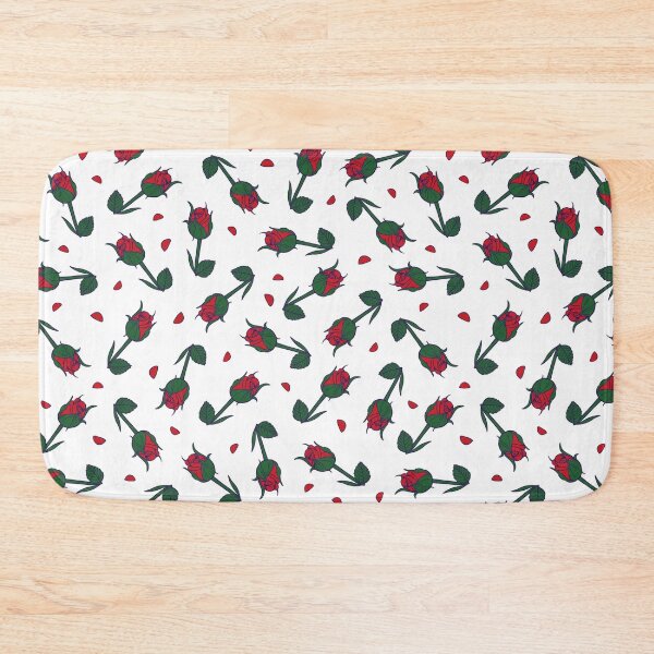 Item preview, Vector red single rose stalk againts white background seamless pattern with scattered petals. designed and sold by jamiesoondesign.