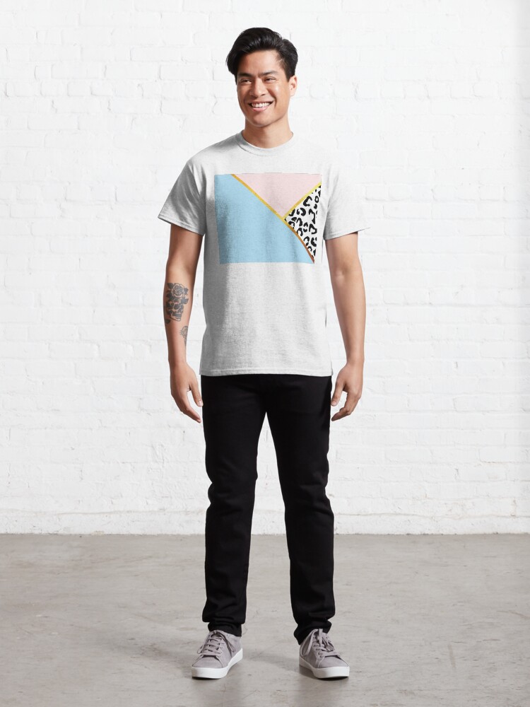 Alternate view of Abstract black and white leopard print, color blocking blue Classic T-Shirt
