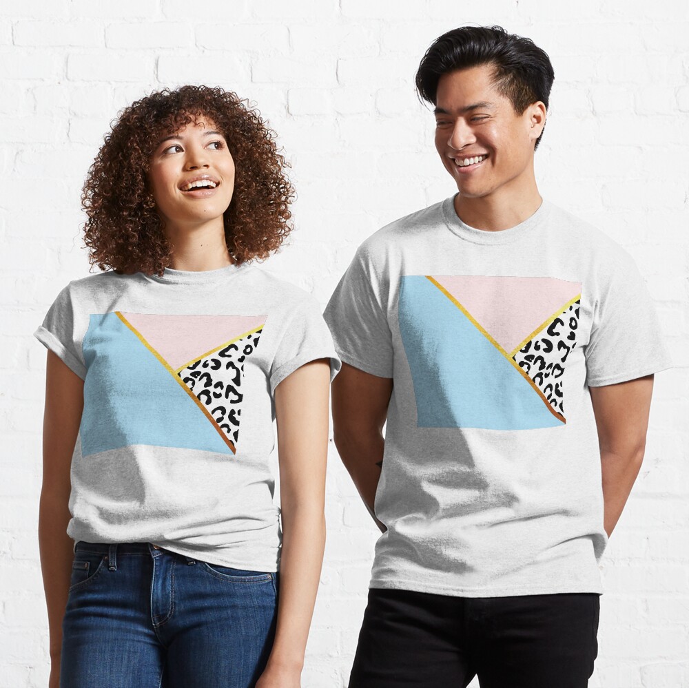 Abstract black and white leopard print, color blocking blue Classic T-Shirt