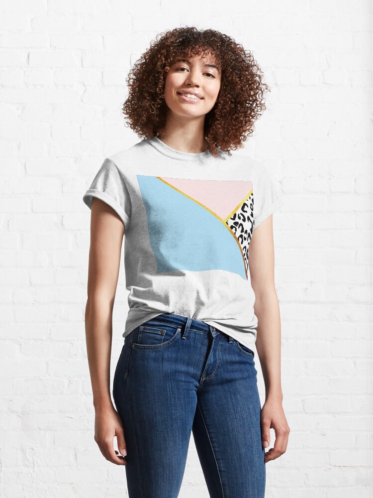 Alternate view of Abstract black and white leopard print, color blocking blue Classic T-Shirt