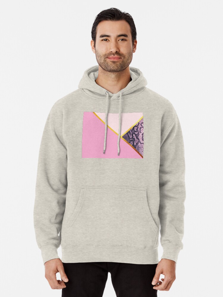 Alternate view of Abstract snake print, color blocking pink Pullover Hoodie