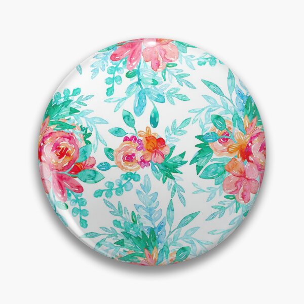Artikelvorschau, Saftiger Aquarell-Chintz in Blaugrün, Türkis, Blush Pink, Rosenrot und leuchtendem Orange entworfen und verkauft von Perrin Le Feuvre.