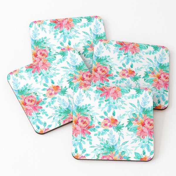 Item preview, Juicy Watercolor Chintz in Teal, Turquoise, Blush Pink, Rose Red and Bright Orange  designed and sold by Perrin Le Feuvre.