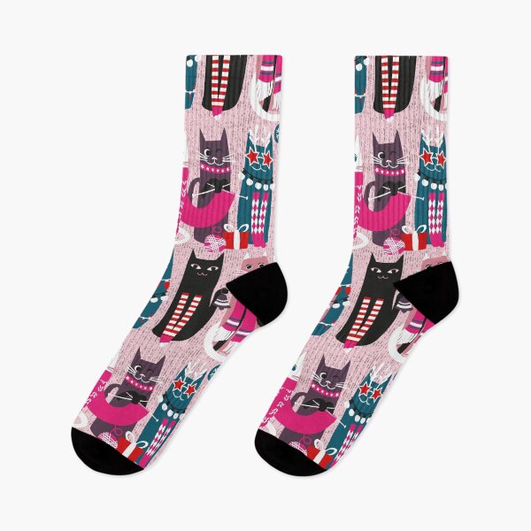 Item preview, Feline Christmas vibes // fondo rosa pastel verde fucsia rosa gatitos blancos y negros designed and sold by SelmaCardoso.