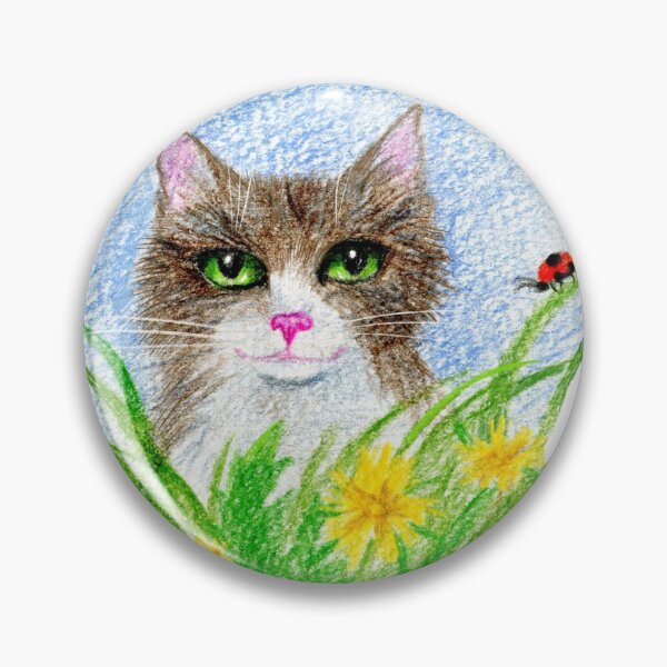 Artikelvorschau, Kitten and yellow flowers. Drawing with colored pencils. entworfen und verkauft von Yovin11.