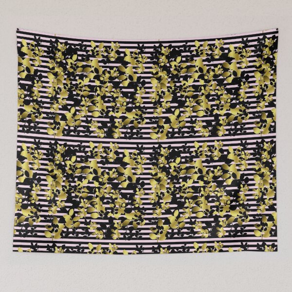 Item preview, Black and golden leaves on black pink stripes  designed and sold by GittaG74.