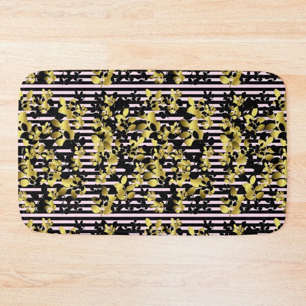 Item preview, Black and golden leaves on black pink stripes  designed and sold by GittaG74.