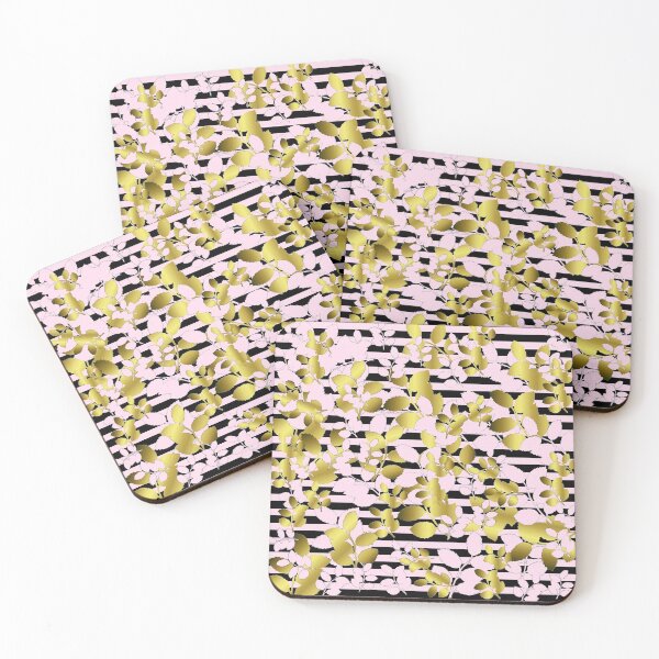 Item preview, Pink and golden leaves on black pink stripes  designed and sold by GittaG74.