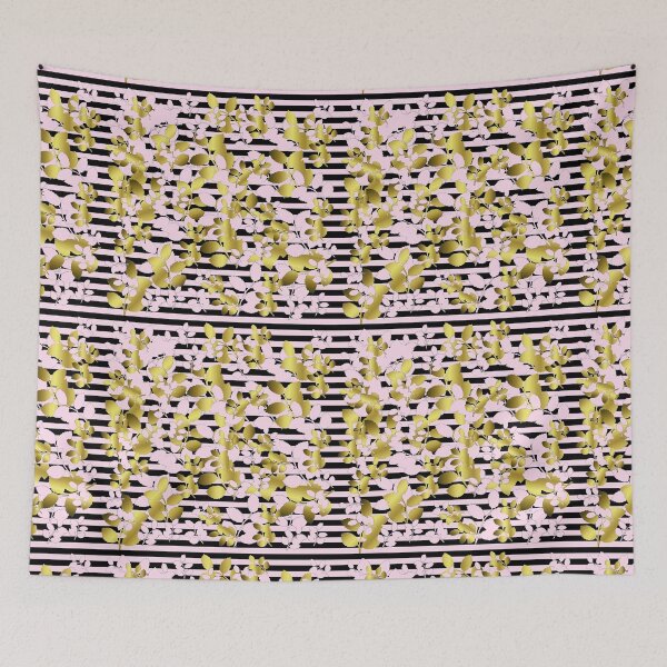 Item preview, Pink and golden leaves on black pink stripes  designed and sold by GittaG74.