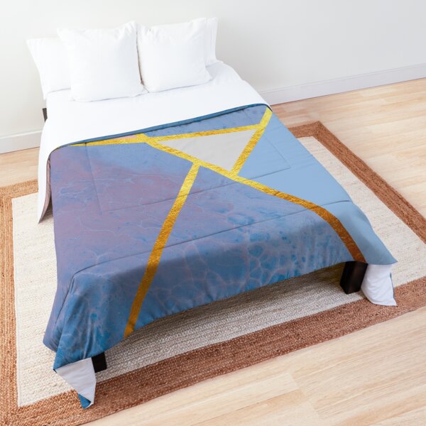 Abstract paint print, color blocking dark blue Comforter