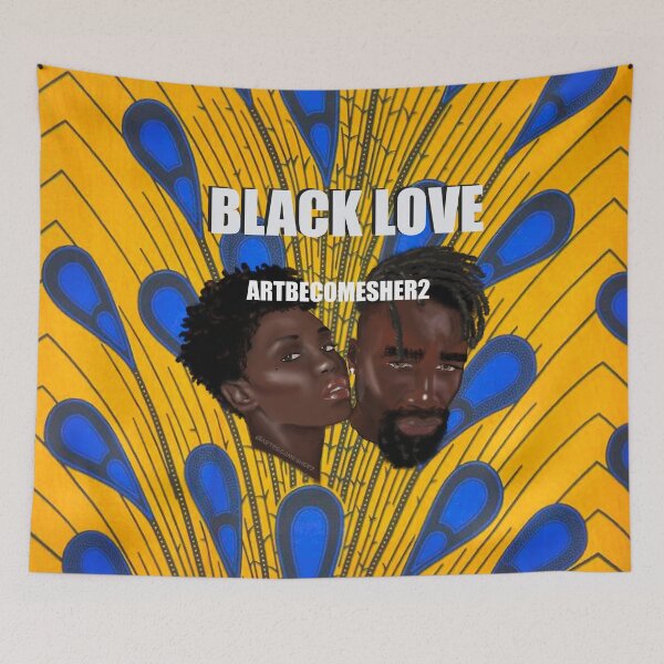Item preview, Black Love - Blue & Gold Peacock Ankara  designed and sold by ArtBecomesHer2.