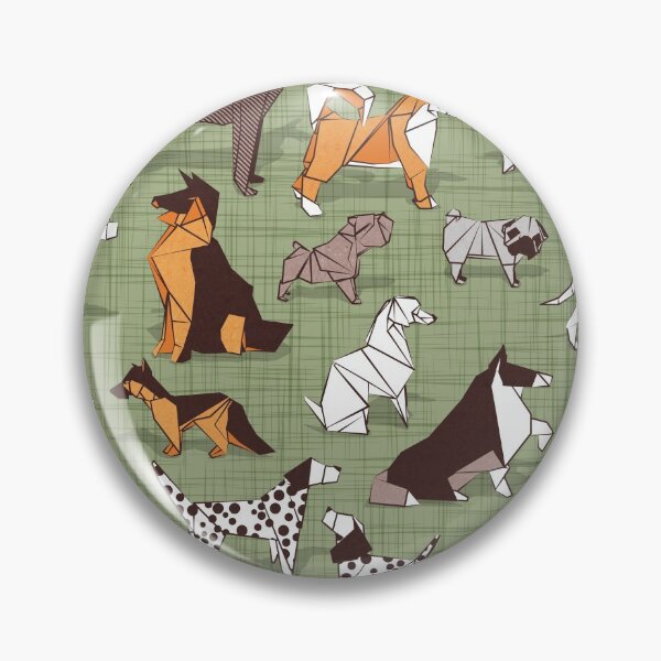 Item preview, Origami doggie friends II // sage green linen texture background paper dogs designed and sold by SelmaCardoso.