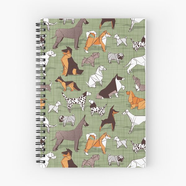 Item preview, Origami doggie friends II // sage green linen texture background paper dogs designed and sold by SelmaCardoso.