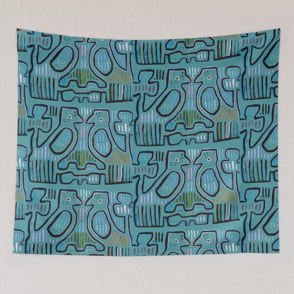 Item preview, Mola Embroidery Print, Reverse Applique Blue designed and sold by ZenArt-Fern.