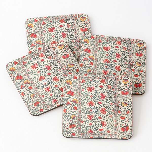 Item preview, ANTIQUE RED GREEN ORANGE YELLOW CREAM FLORAL UZBEK EMBROIDERY WITH POMEGRANATE FLOWERS designed and sold by BulganLumini.