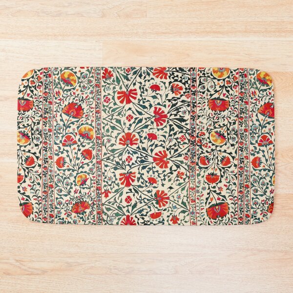 Item preview, ANTIQUE RED GREEN ORANGE YELLOW CREAM FLORAL UZBEK EMBROIDERY WITH POMEGRANATE FLOWERS designed and sold by BulganLumini.