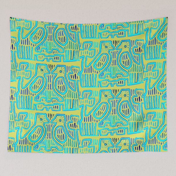 Item preview, Mola Embroidery design Print Yellow Turquoise designed and sold by ZenArt-Fern.